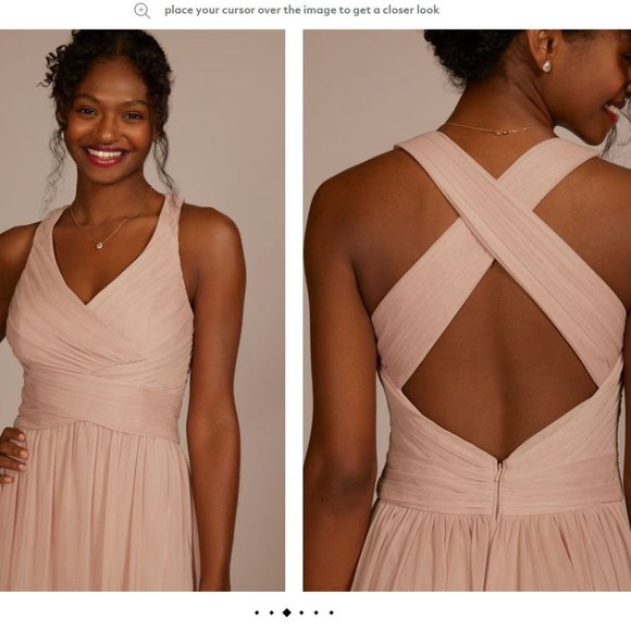 NWT David's Bridal Mesh Long Bridesmaid Dress, Crisscross Back - Picture 4 of 13